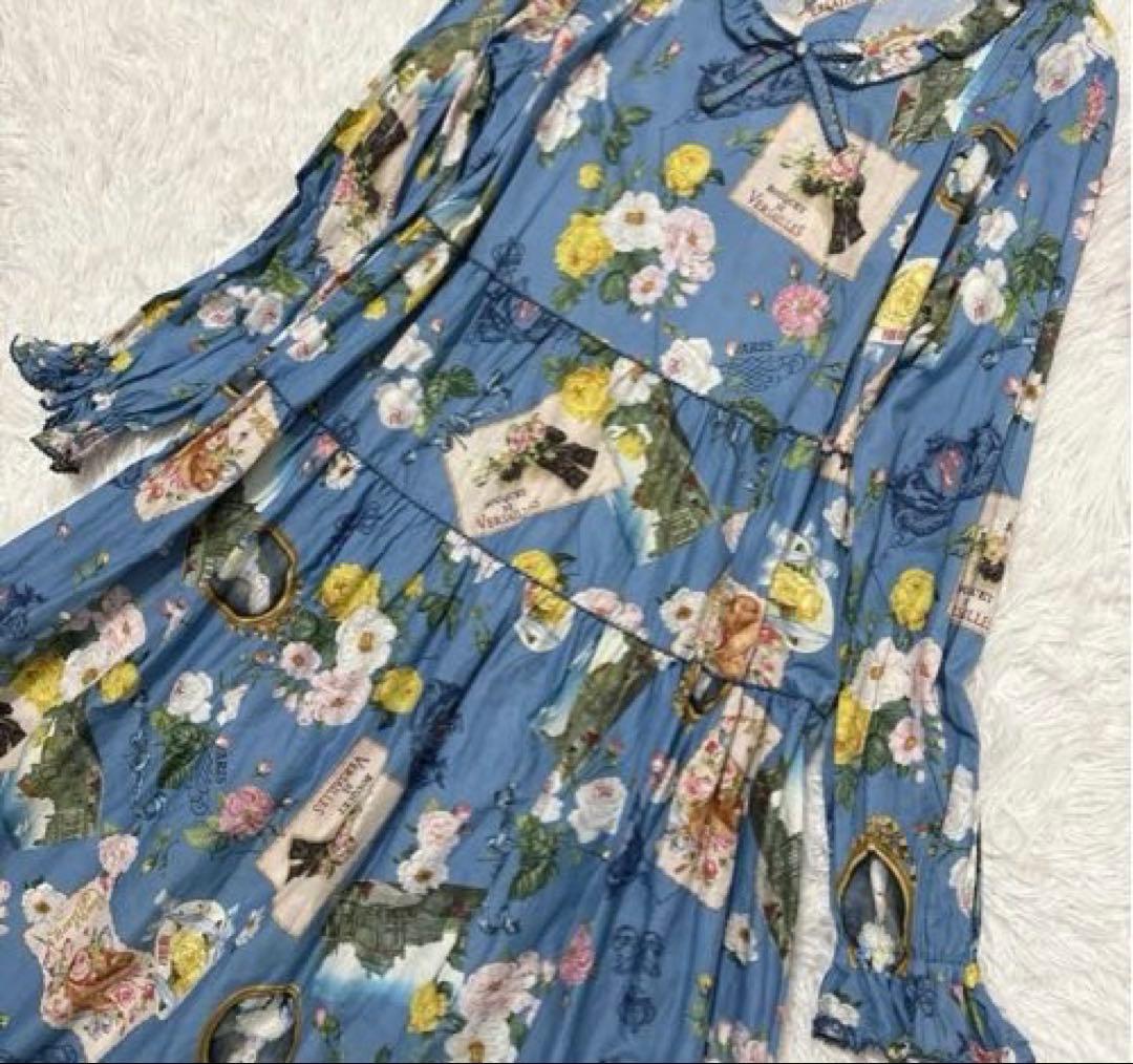 ピンクハウス ブーケモチーフ　プリントミディワンピース ロング フレア F