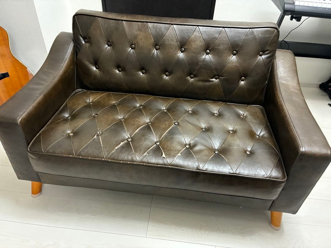 ブラウンレザー2人掛けソファ