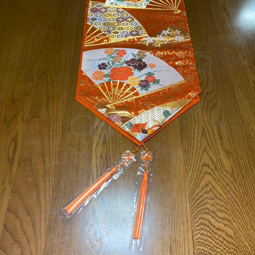 table runner 金彩扇面散らし　帯リメイク 長長尺　正絹