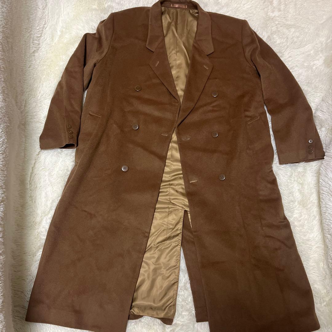 【極美品】カシミヤ混 ダブルチェスターコート ロング丈 L 茶 日本製 極暖