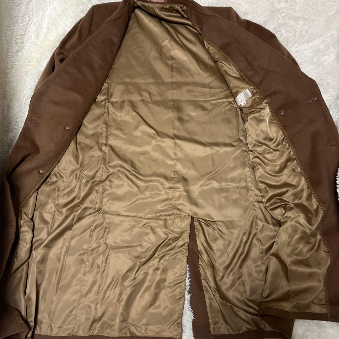 【極美品】カシミヤ混 ダブルチェスターコート ロング丈 L 茶 日本製 極暖