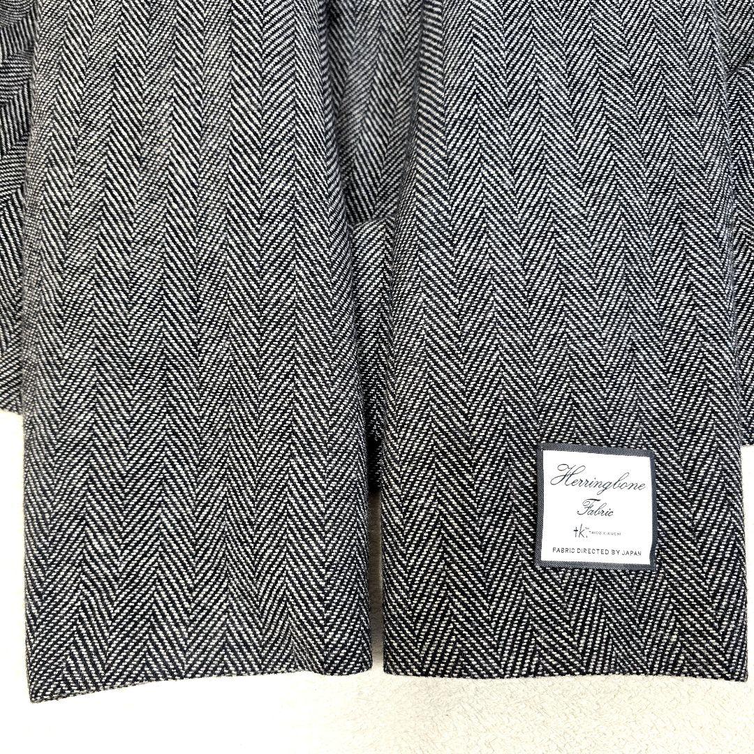 極美品 タケオキクチ ダブルチェスターコート ヘリンボーン ロゴ総柄 グレー
