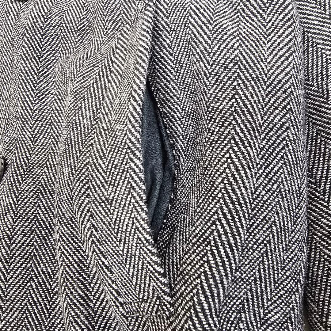 極美品 タケオキクチ ダブルチェスターコート ヘリンボーン ロゴ総柄 グレー