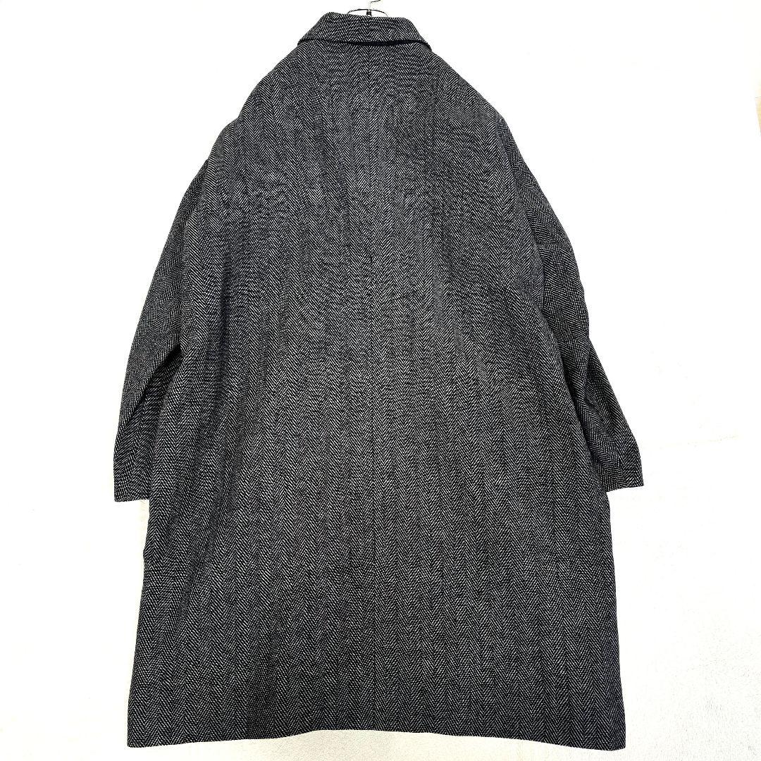 極美品 タケオキクチ ダブルチェスターコート ヘリンボーン ロゴ総柄 グレー