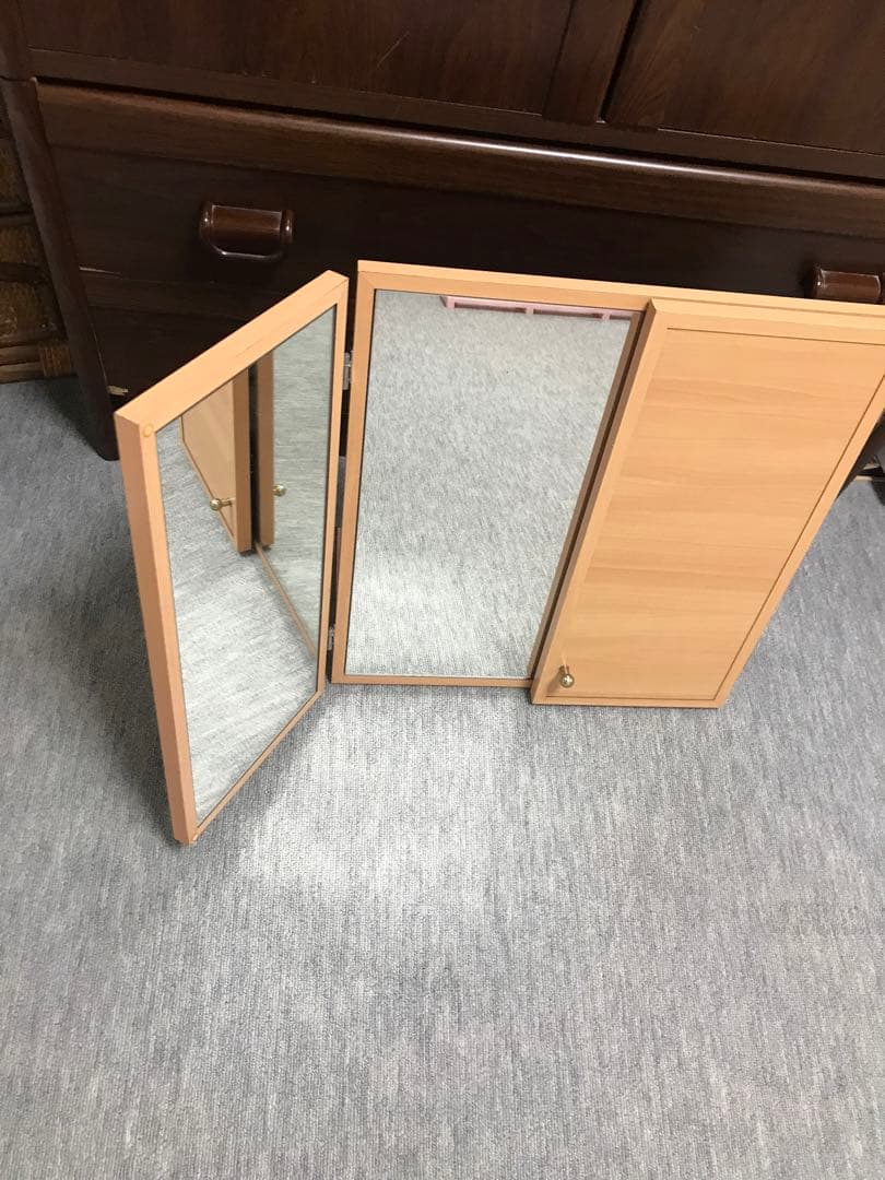 三面鏡　卓上　折りたたみ式　木製