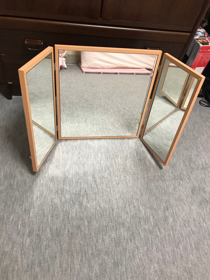 三面鏡　卓上　折りたたみ式　木製