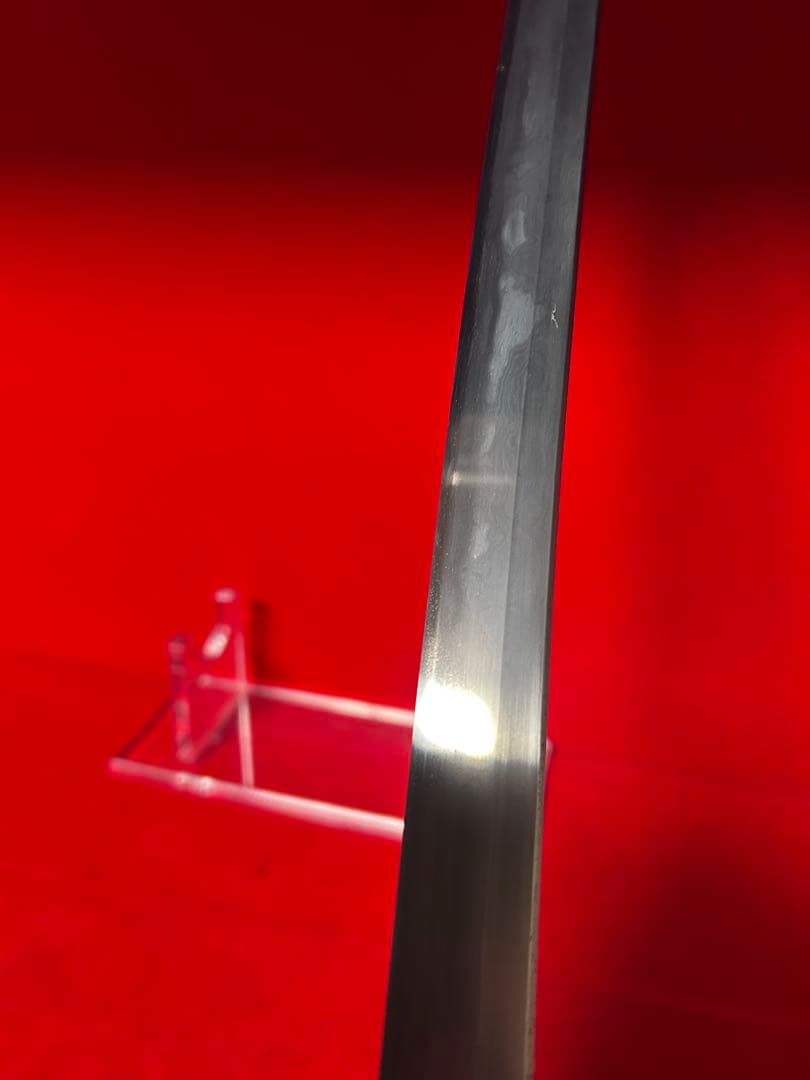 01554 包丁　先丸型　マグロ包丁　玉鋼　墨流し　地肌有り　両刃　未使用品