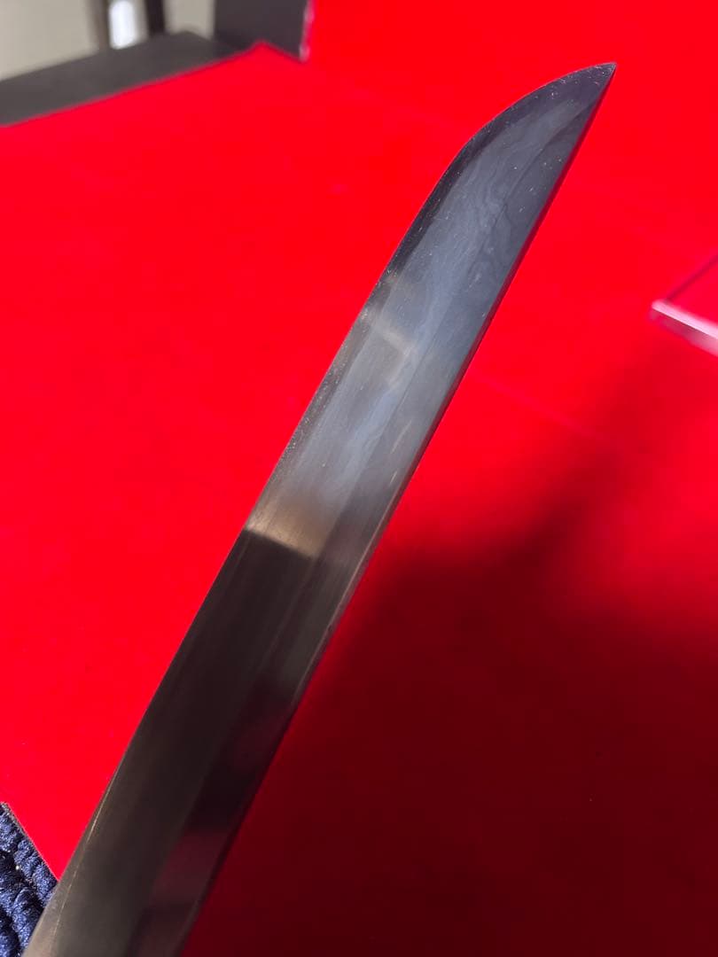 01554 包丁　先丸型　マグロ包丁　玉鋼　墨流し　地肌有り　両刃　未使用品