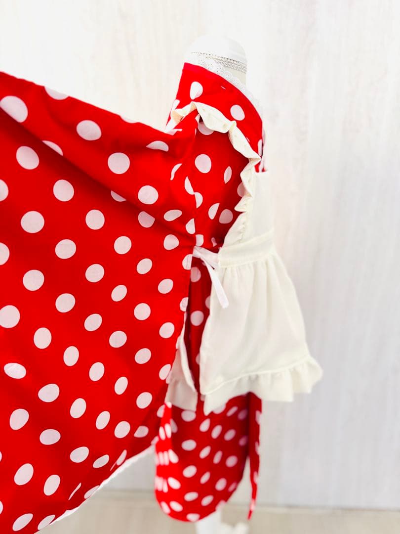 再販　七五三 3歳着物　ミニーちゃん風赤と白の水玉模様　ハンドメイド