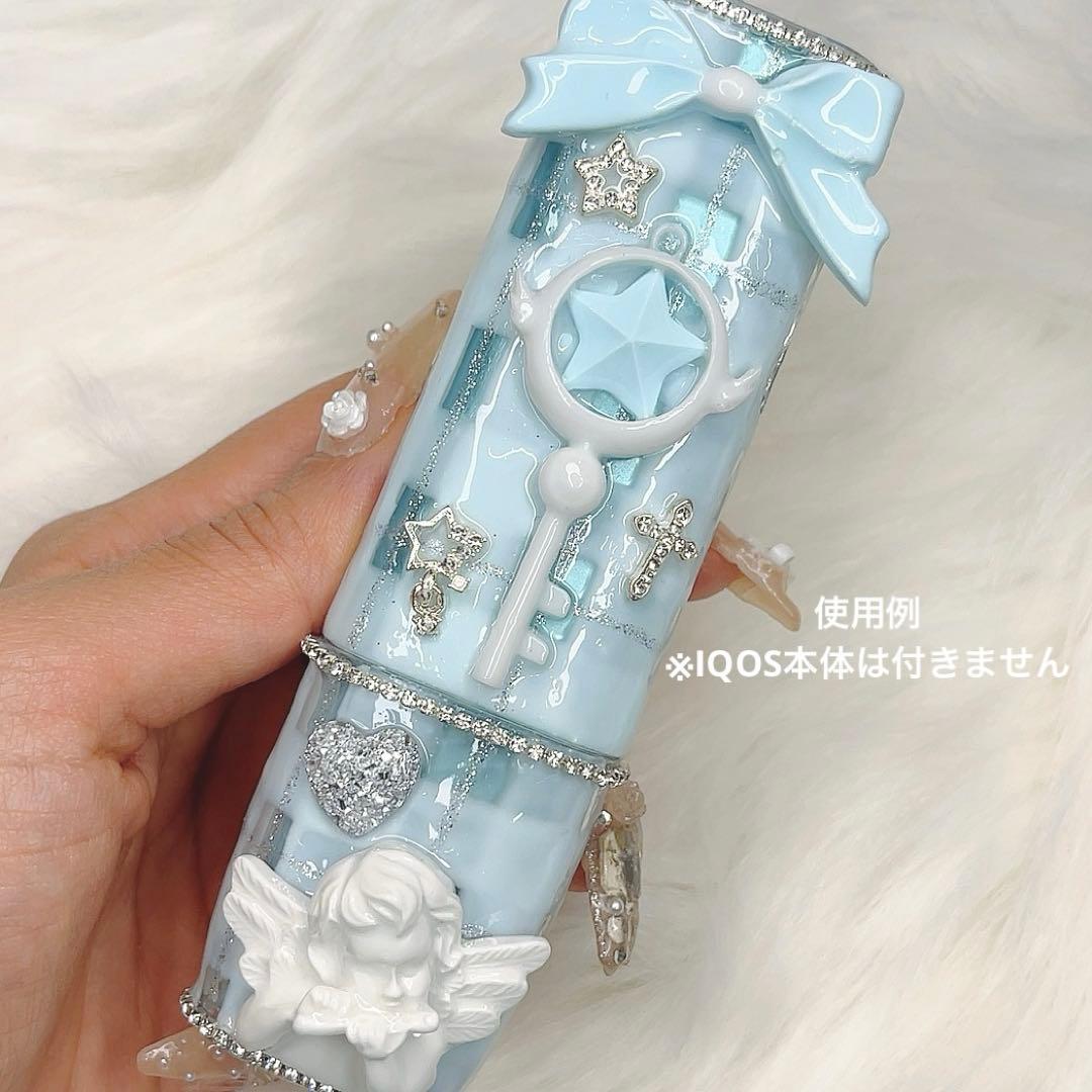 IQOSケースデコ　アイコスイルマケースデコ　水色　チェック柄　夢かわ　天使界隈