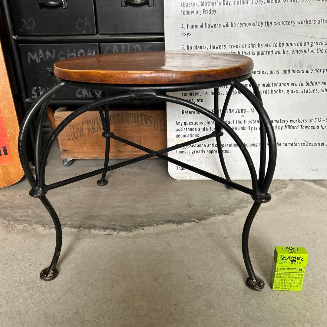 ヴィンテージ インダストリアル アイアン ウッド スツール チェアー 椅子 A