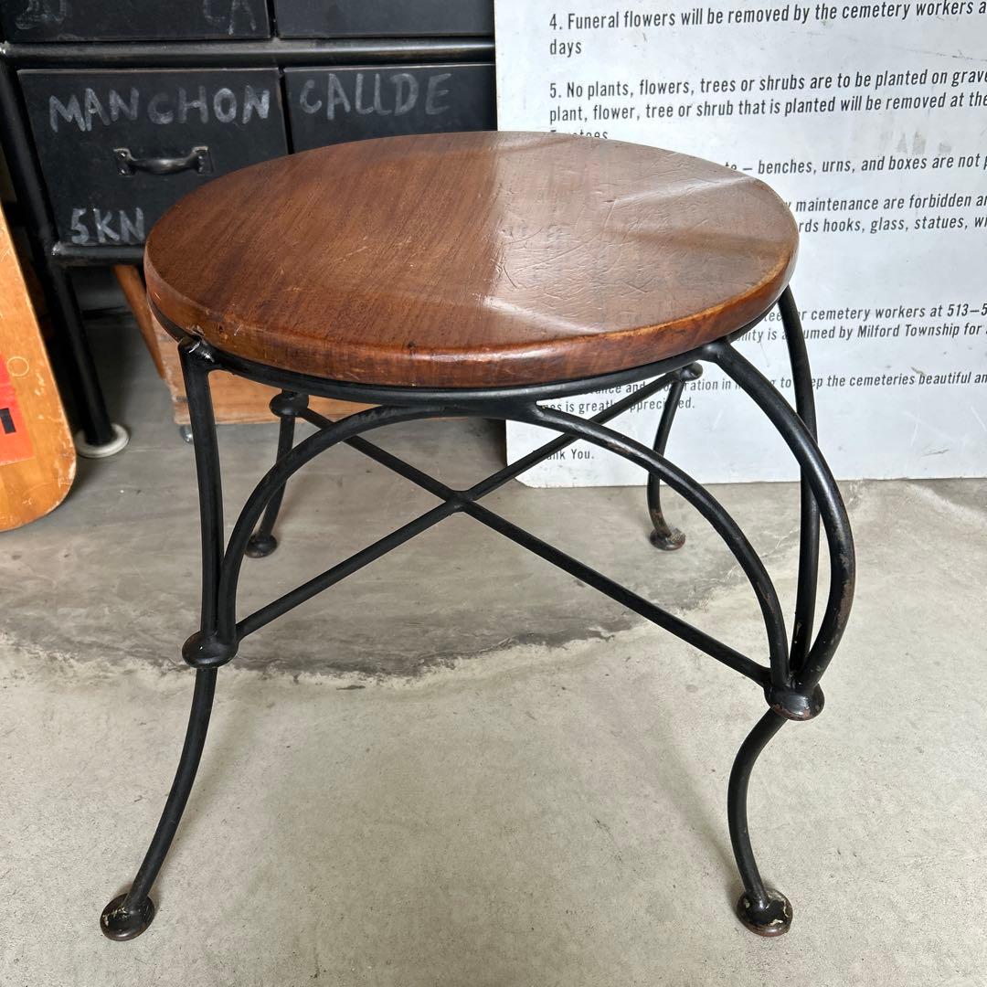 ヴィンテージ インダストリアル アイアン ウッド スツール チェアー 椅子 A