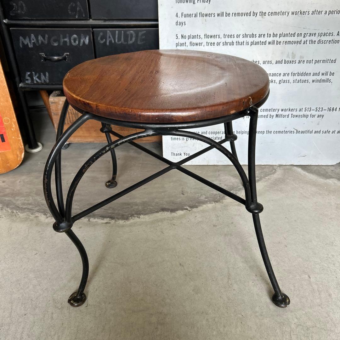 ヴィンテージ インダストリアル アイアン ウッド スツール チェアー 椅子 A