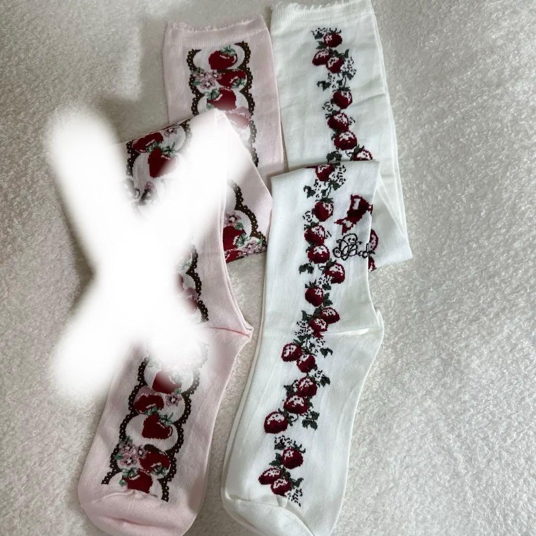 RI BABY いちご柄 オーバーニー タイツ エンジ