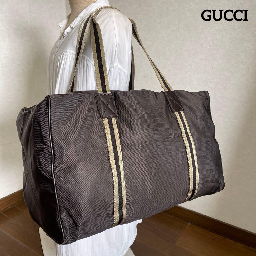 ◇美品 GUCCI グッチ ボストンバッグ トラベルバッグ ナイロン ブラウン◇