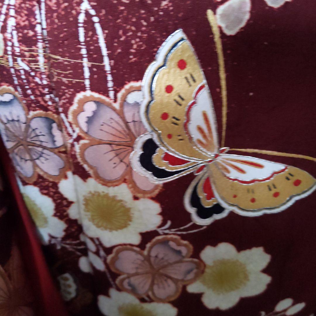 351華やぎ【最終価格】【桜蝶　紺色×ワイン色】【振袖6点フルセット】卒業謝恩会