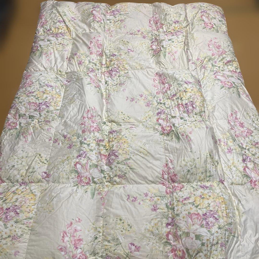 セミダブルロング ダウン/フェザー 掛け布団 花柄ホワイト