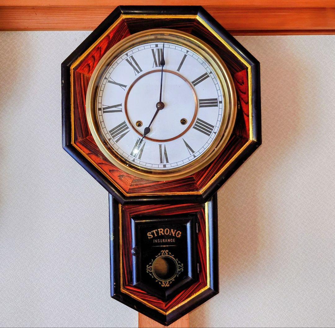 〈完動・美品〉名古屋時計製造　十寸金筋玉縁八角ゼンマイ振り子時計 古時計