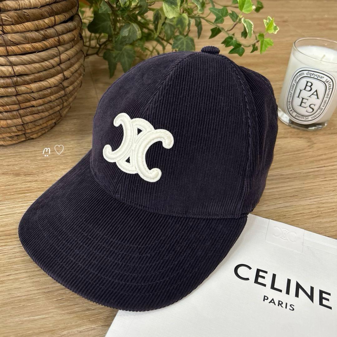 CELINEセリーヌ　コーデュロイ　トリオンフベースボールキャップ　S　帽子