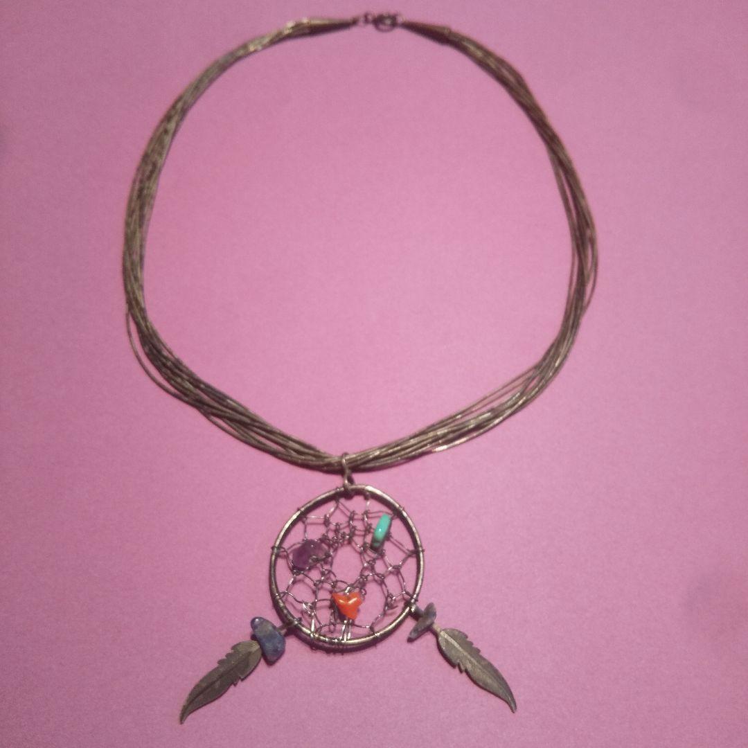 ドリームキャッチャー シルバーネックレス 天然石付き
