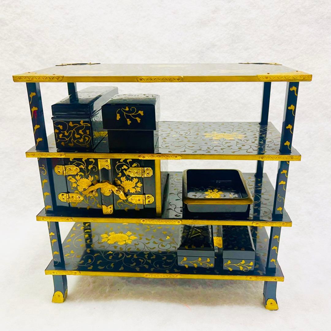 大正時代 雛道具 書棚 蒔絵 本銀 美品 箱付