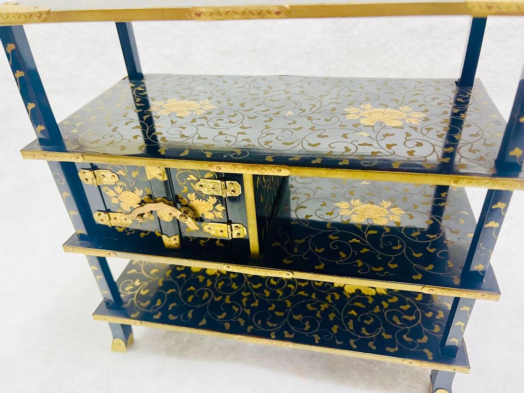 大正時代 雛道具 書棚 蒔絵 本銀 美品 箱付