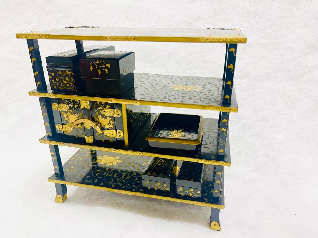 大正時代 雛道具 書棚 蒔絵 本銀 美品 箱付