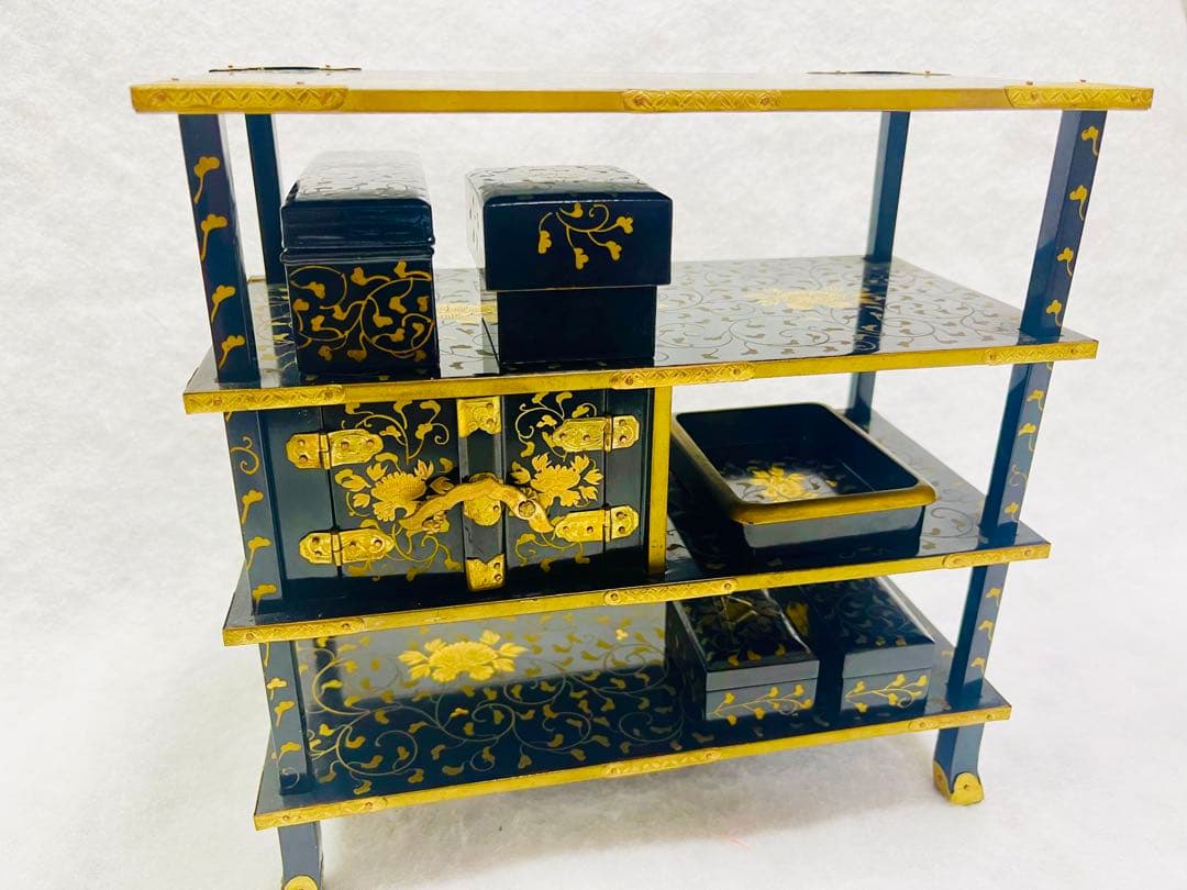 大正時代 雛道具 書棚 蒔絵 本銀 美品 箱付