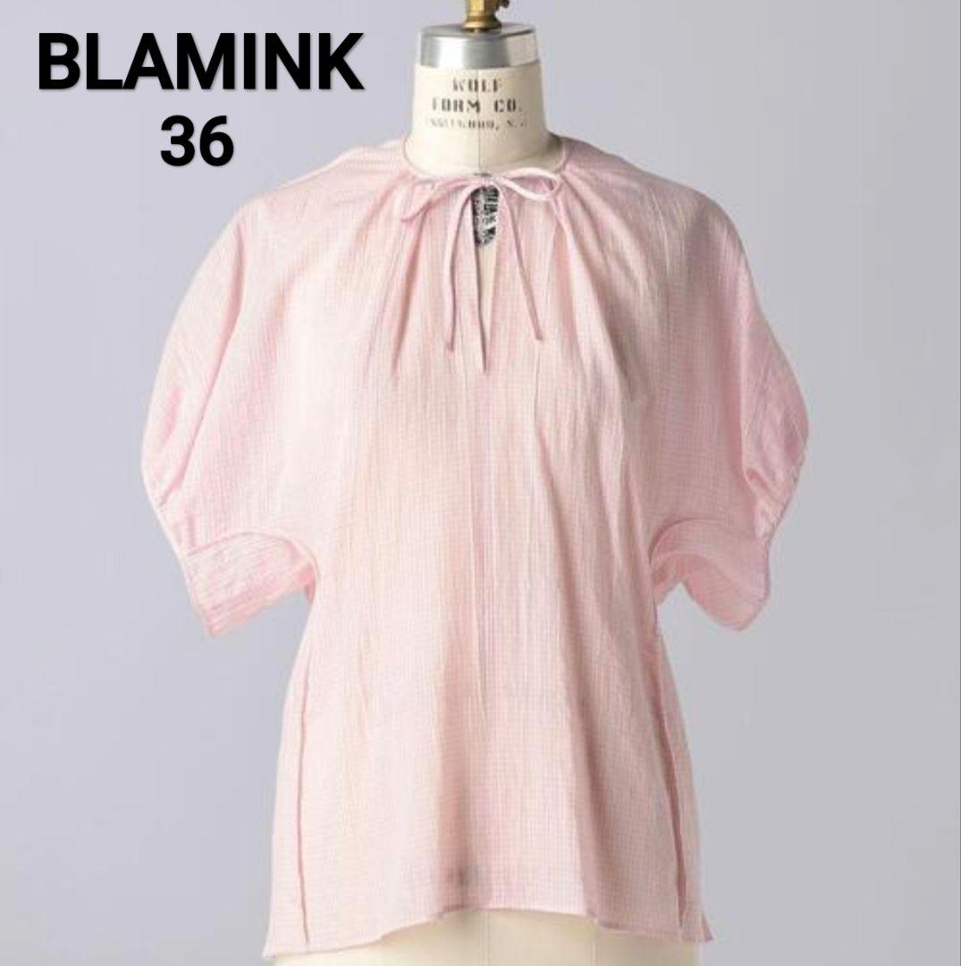 BLAMINK ブラミンク チェックパフスリーブ ブラウス ピンク