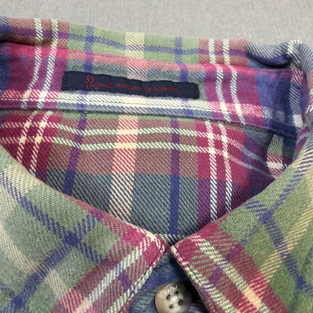ブッチ46美品日本製Papasリバースタータンチェック長袖フランネルシャツ