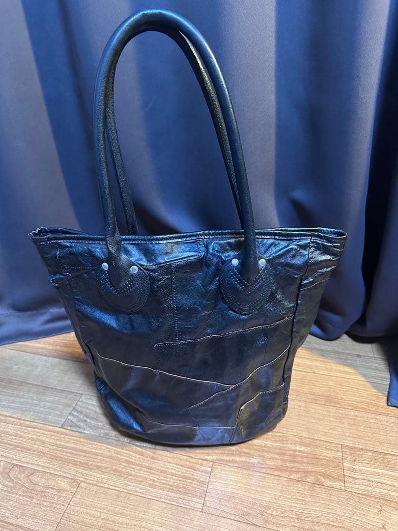 JOY McCOY 黒レザーパッチワークトートバッグ