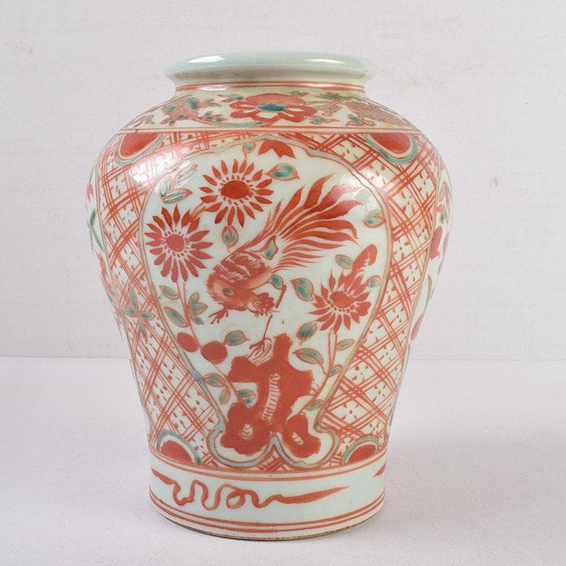 中国　赤絵　花鳥文瓶　C　R8941