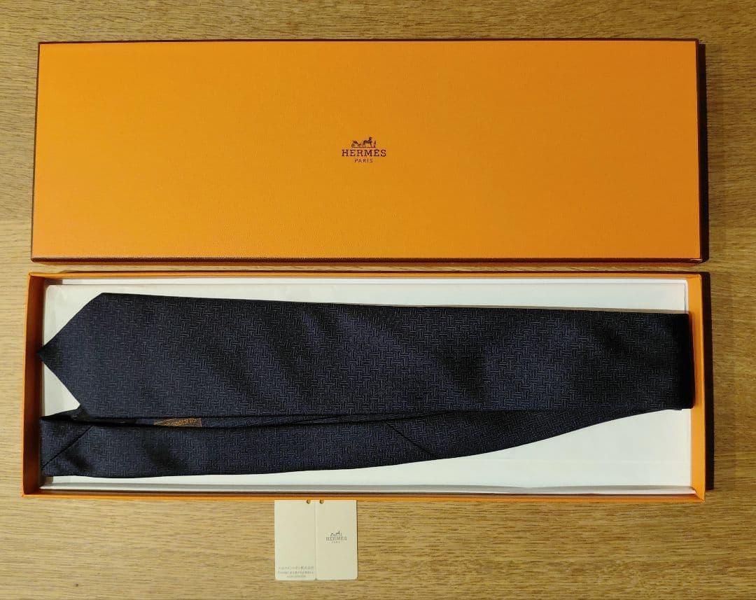 HERMES ネイビー テクスチャー ネクタイ 新品未使用 箱付き