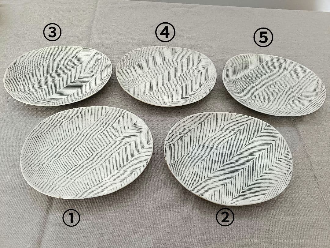 石岡信之　ヘリンボーン　楕円皿　5枚セット