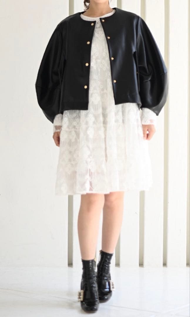 【美品】TREFLE +1 プリーツエコレザージャケット　トレフルワン