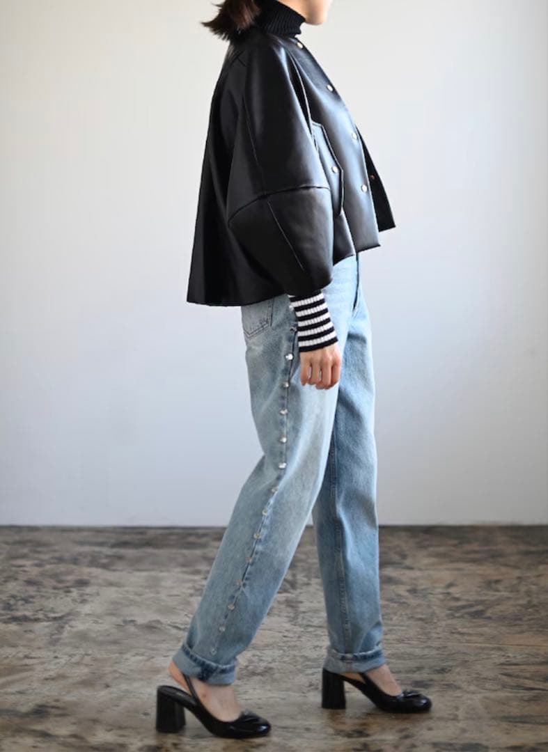 【美品】TREFLE +1 プリーツエコレザージャケット　トレフルワン