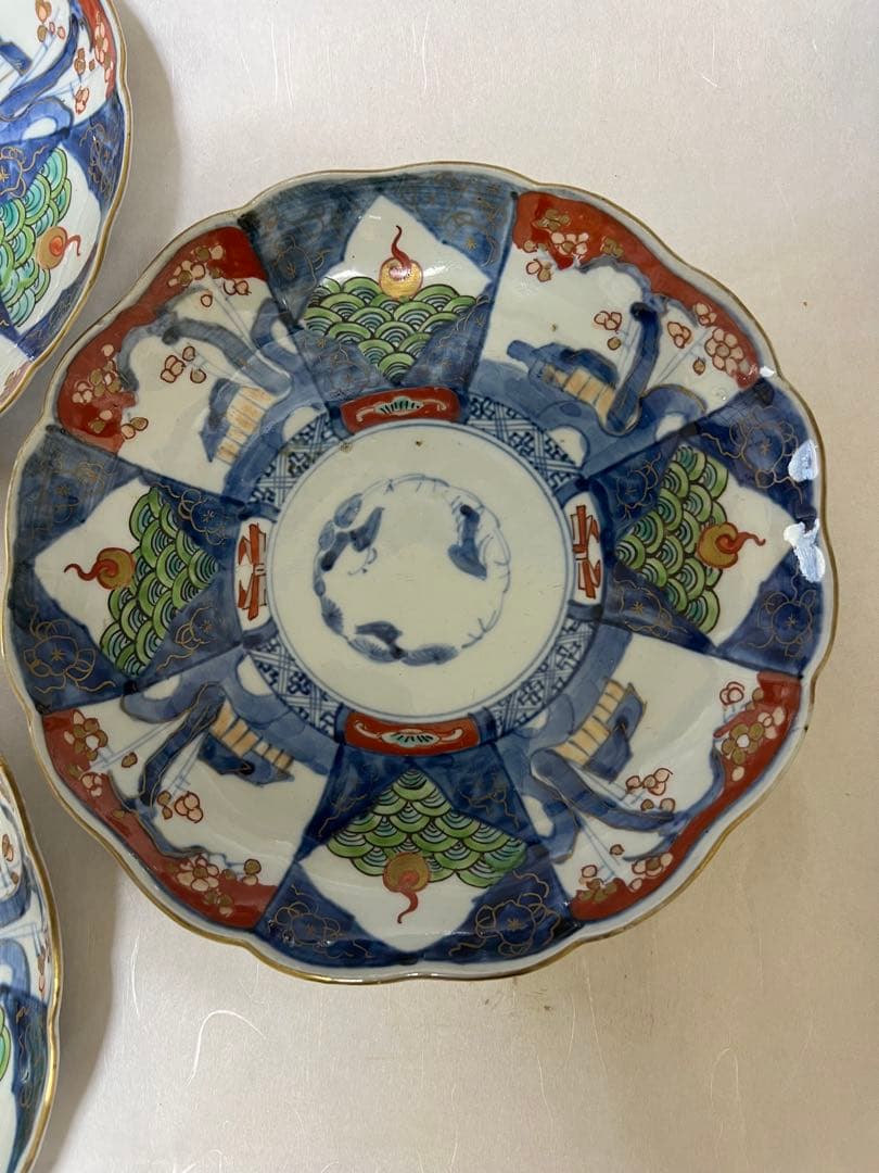 希少江戸時代 富長貴春 豆皿手塩皿 錦絵 色絵金彩時代物6点木箱あり直径21.5