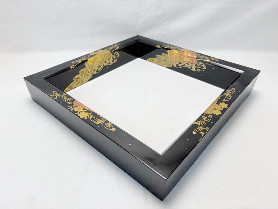 未使用 茶道具 銅製 炉壇 利休炉壇 黒真塗 花筏蒔絵 炉縁 2点セット 紙箱