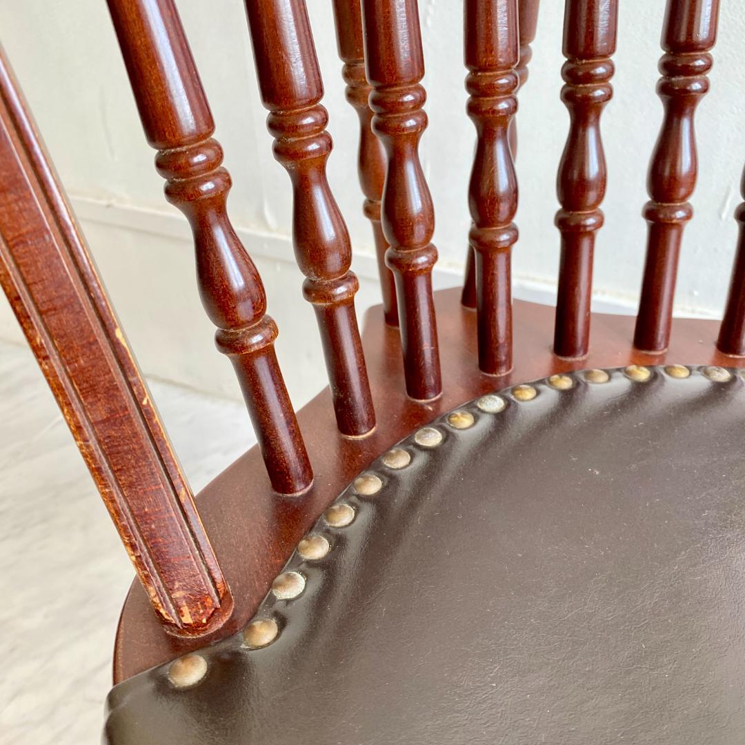 秋田木工 ビンテージ ダイニングチェア 曲木 椅子 レザー座面 鋲打ち