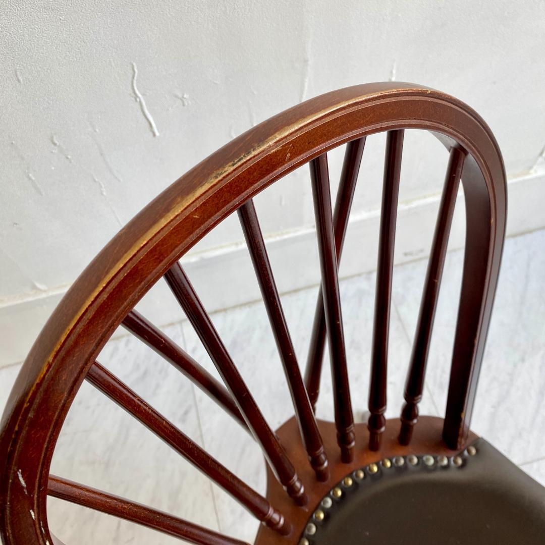 秋田木工 ビンテージ ダイニングチェア 曲木 椅子 レザー座面 鋲打ち