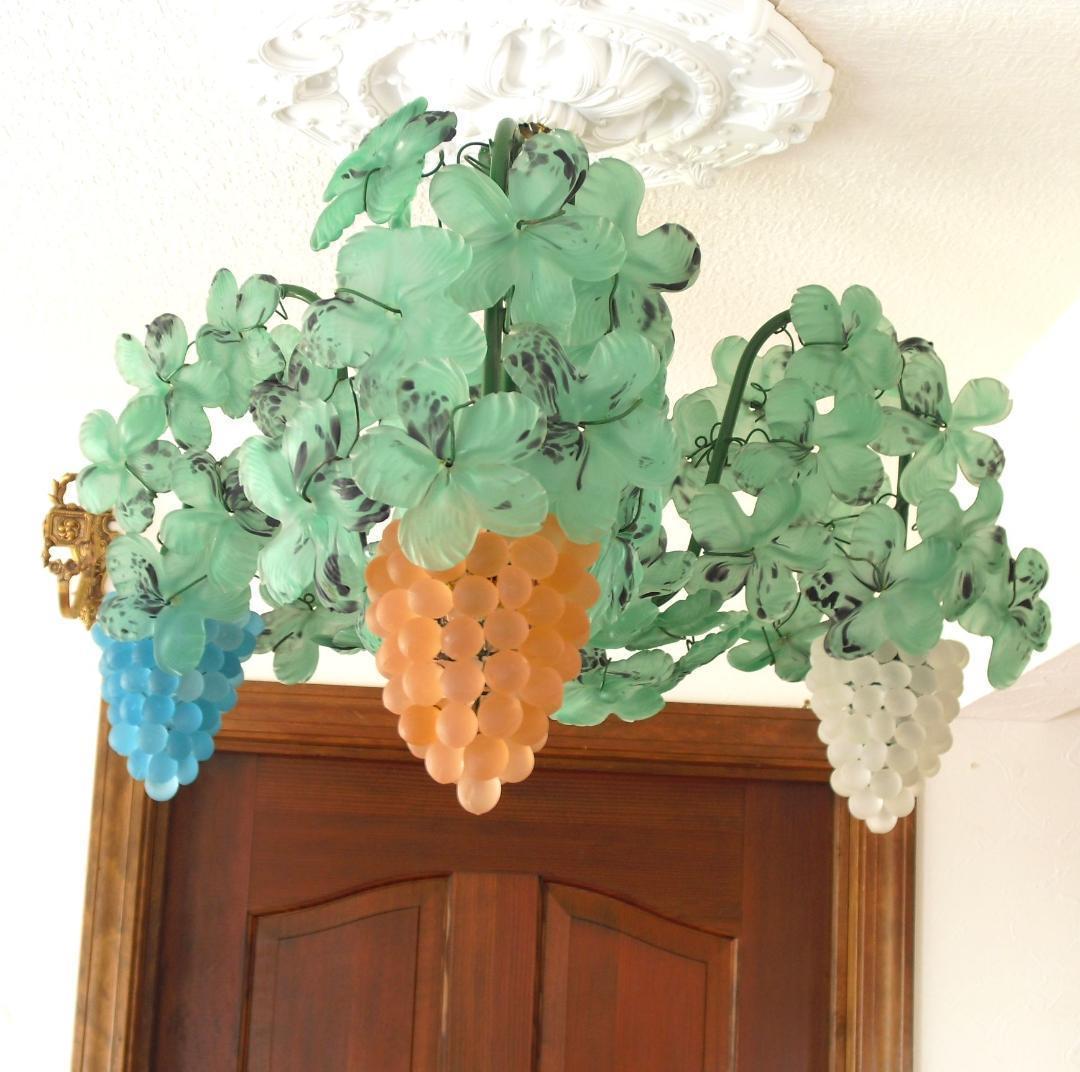 希少☆イタリア製☆ ヴェネチアン ムラノガラス☆葡萄３灯シャンデリア