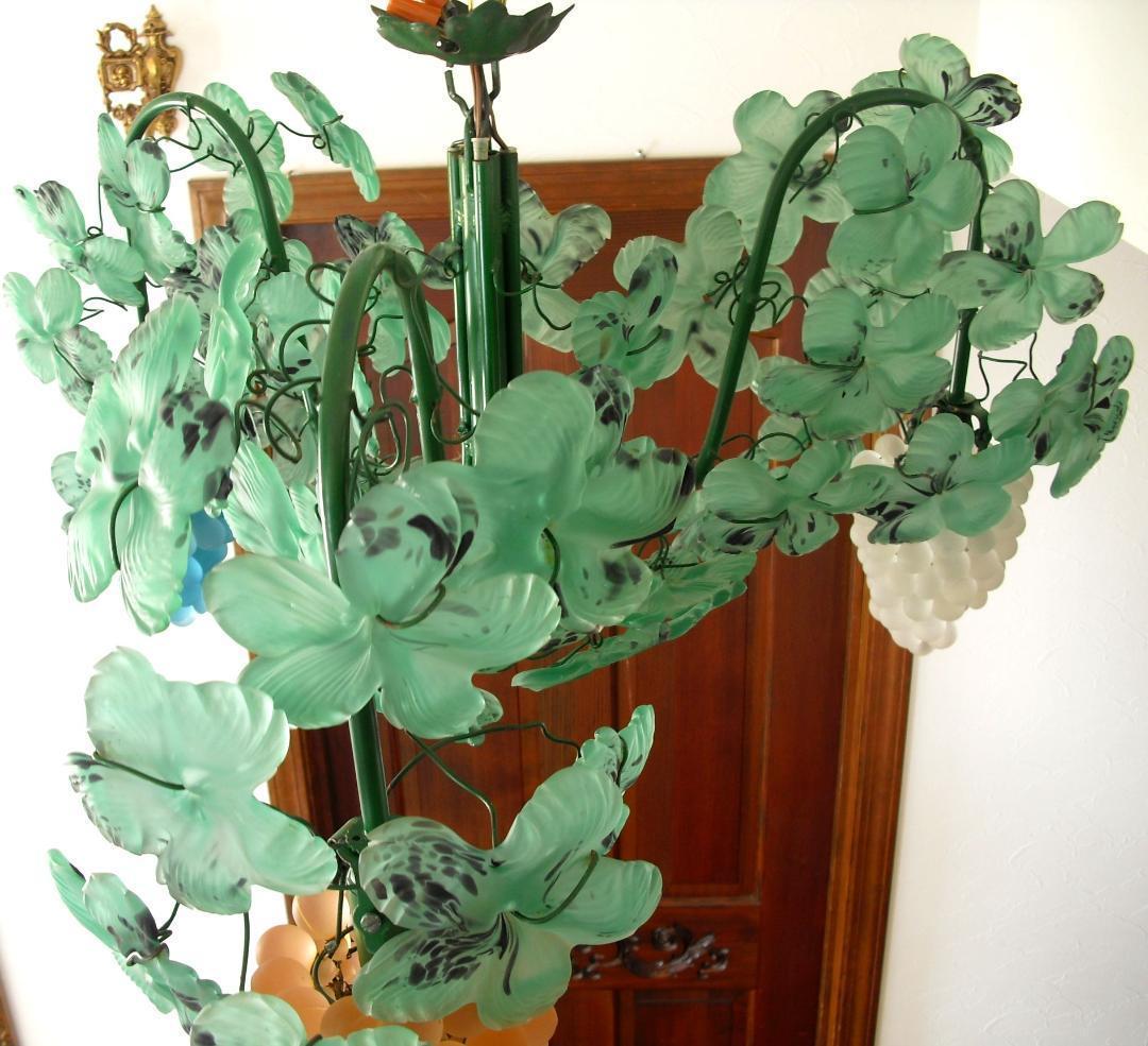 希少☆イタリア製☆ ヴェネチアン ムラノガラス☆葡萄３灯シャンデリア