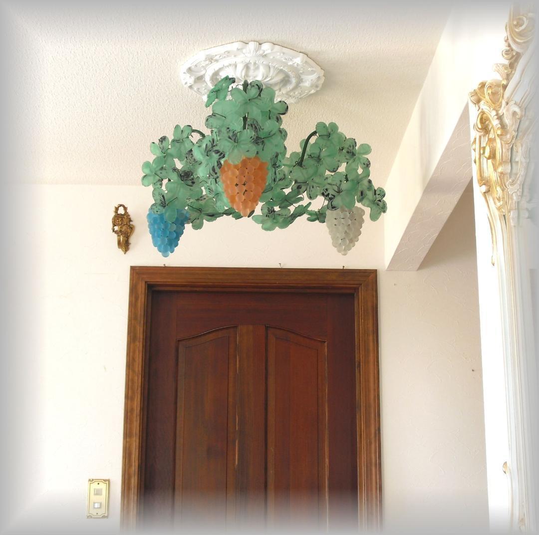 希少☆イタリア製☆ ヴェネチアン ムラノガラス☆葡萄３灯シャンデリア