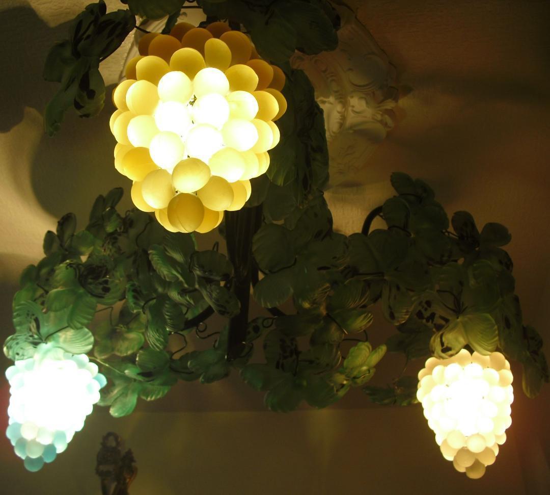 希少☆イタリア製☆ ヴェネチアン ムラノガラス☆葡萄３灯シャンデリア