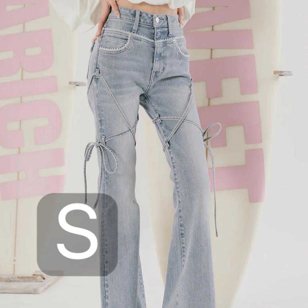 ♡ ダーリッチ ♡ ピコレースハイウエストフレアデニム Sサイズ アイスブルー