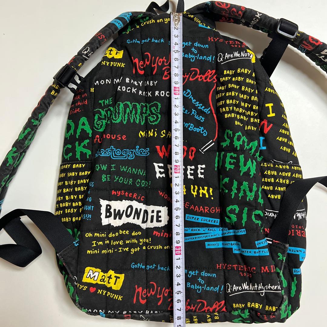 ヒステリックミニ　リュック　黒　リリック柄　刺繍　ワッペン　チェストベルト