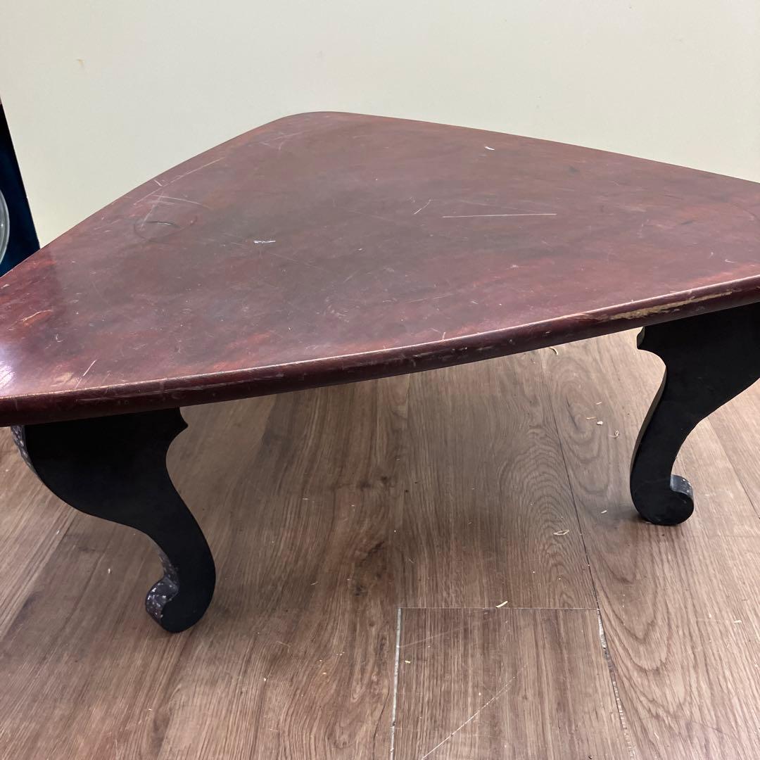 4F アンティーク 三角形 ミニテーブル 猫脚 螺鈿細工 飾り台 ヴィンテージ