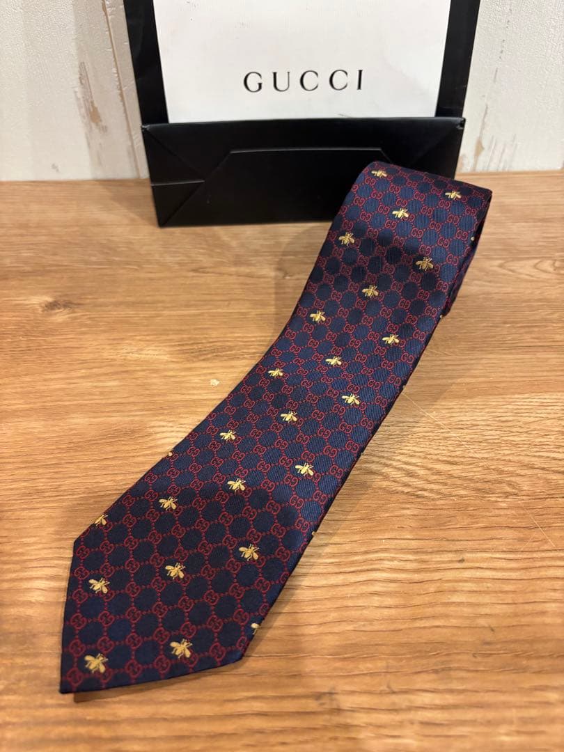 【未使用】GUCCI ネクタイ GG柄 インターロッキングG 蜂bee 現行
