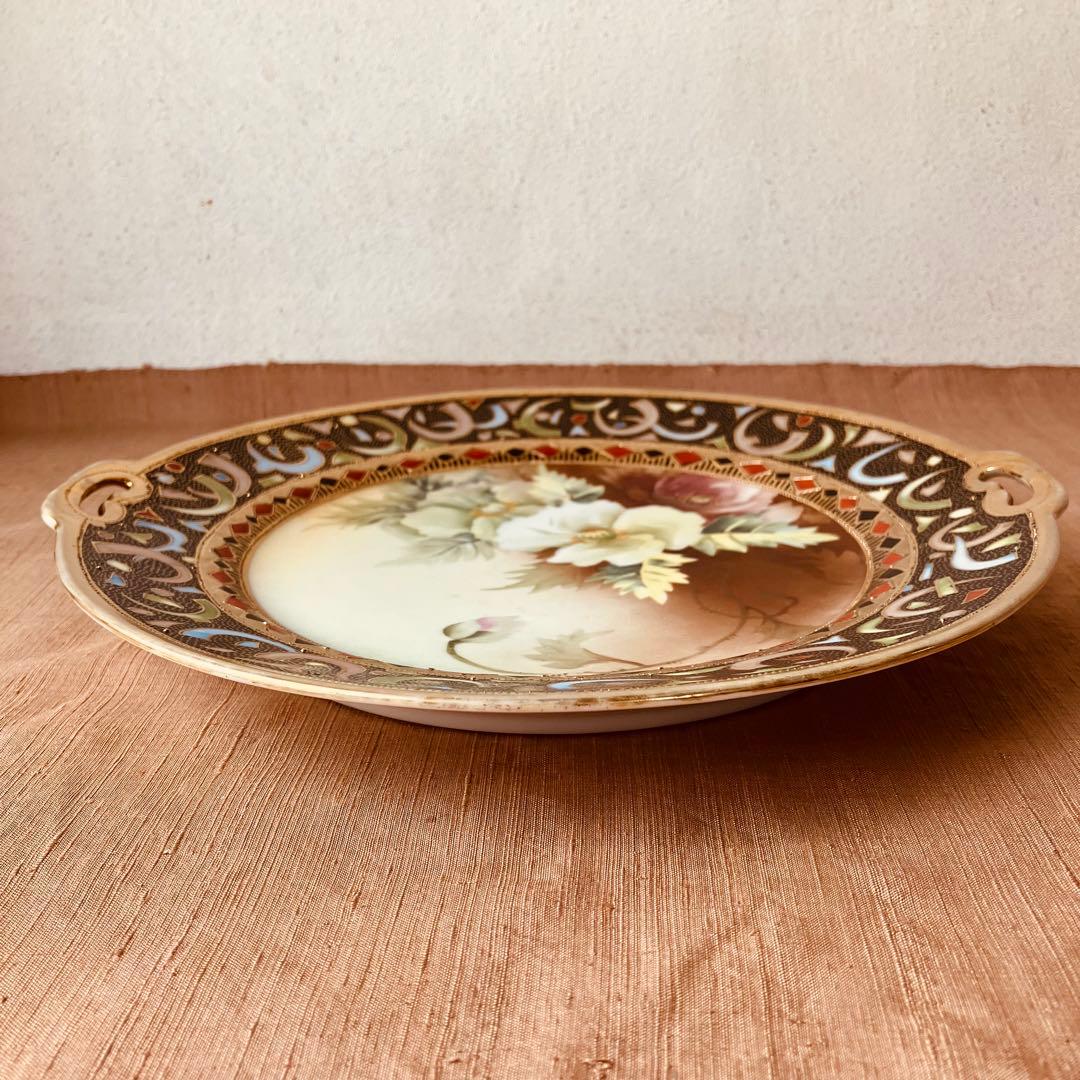 オールドノリタケ ハンドルプレート　皿　シノワズリ　ブーケ　アールデコ