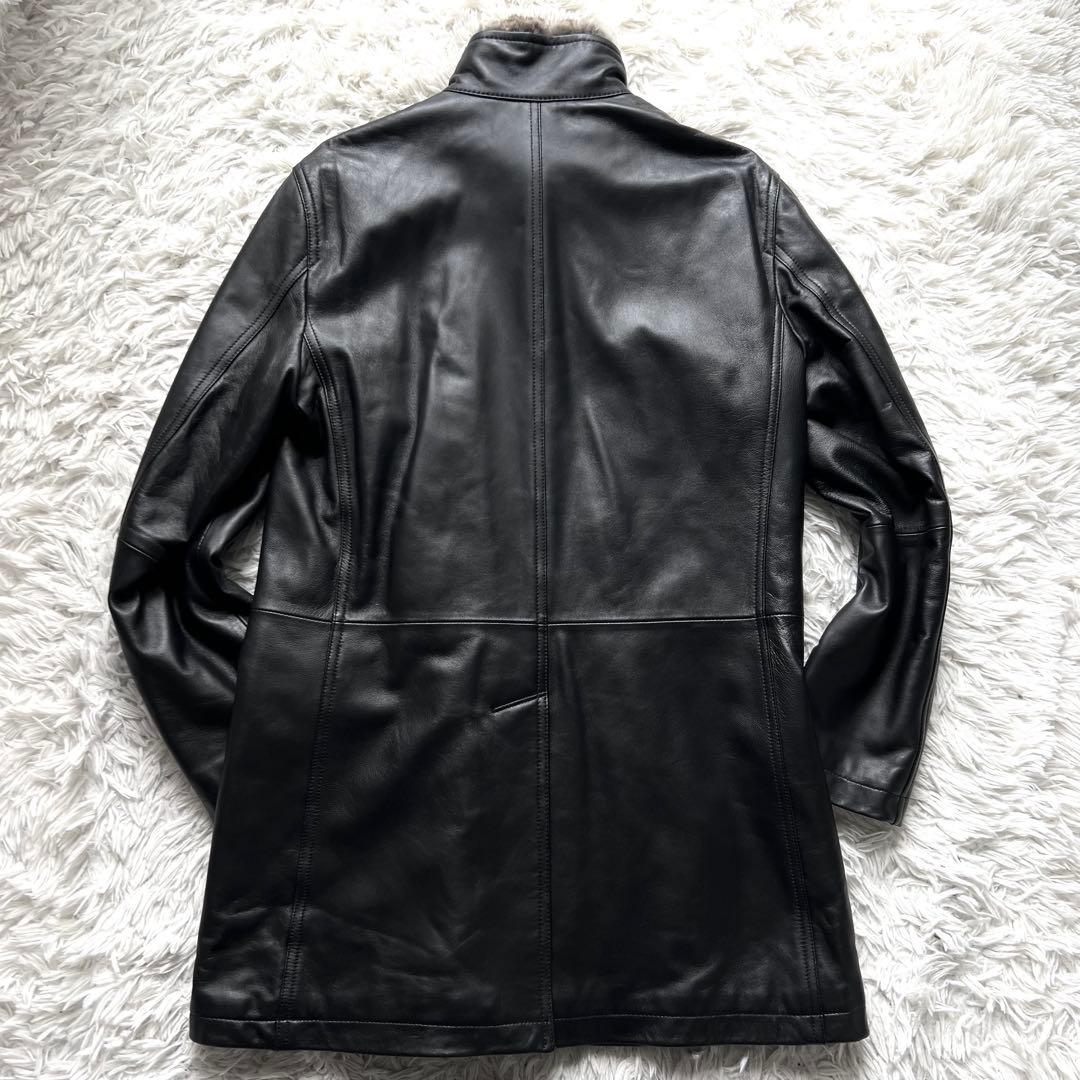 美中古 バーバリー ブラックレーベル ラムレザー M ラビットファー ブラック